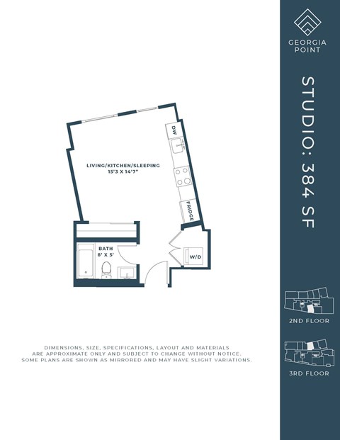 Floor plan for studio, 1 bath, 371 sqft